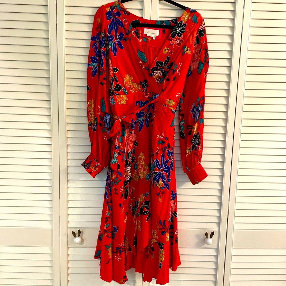 Anthropologie brilliant floral faux wrap dress